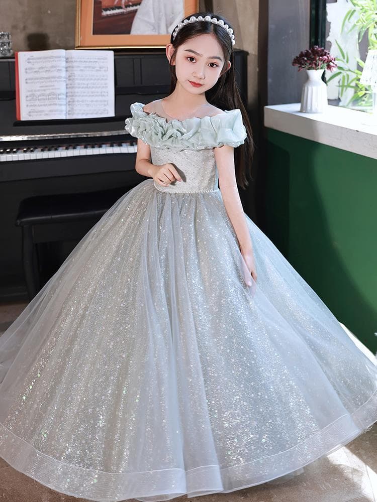 ピアノ発表会 結婚式用 子どもドレス アイスブルーロングドレス