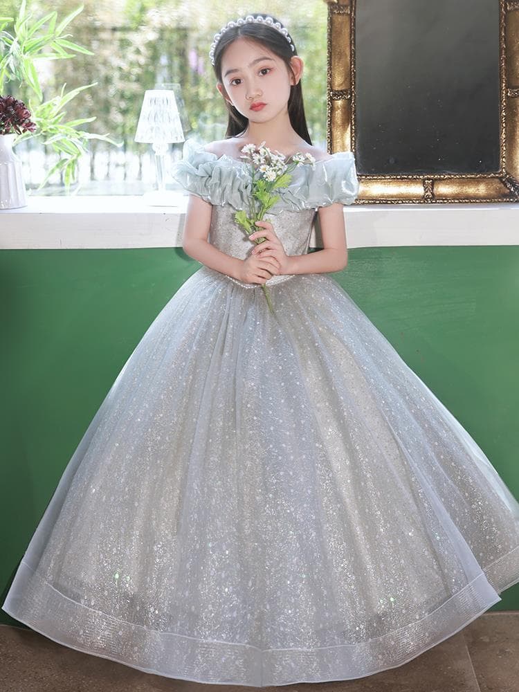 ピアノ発表会 結婚式用 子どもドレス アイスブルーロングドレス