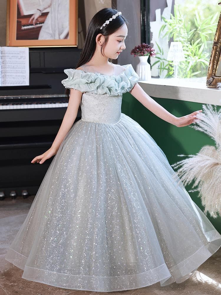 ピアノ発表会 結婚式用 子どもドレス アイスブルーロングドレス