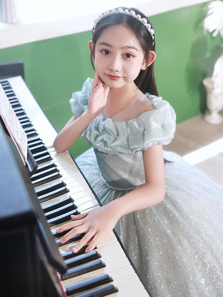 ピアノ発表会 結婚式用 子どもドレス アイスブルーロングドレス