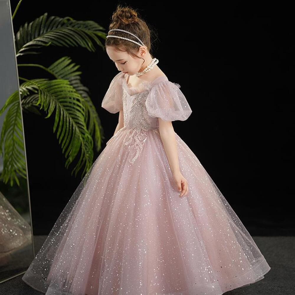 ピアノ発表会 結婚式用 子どもドレス シャンパンスパンコールシャインキッズドレス
