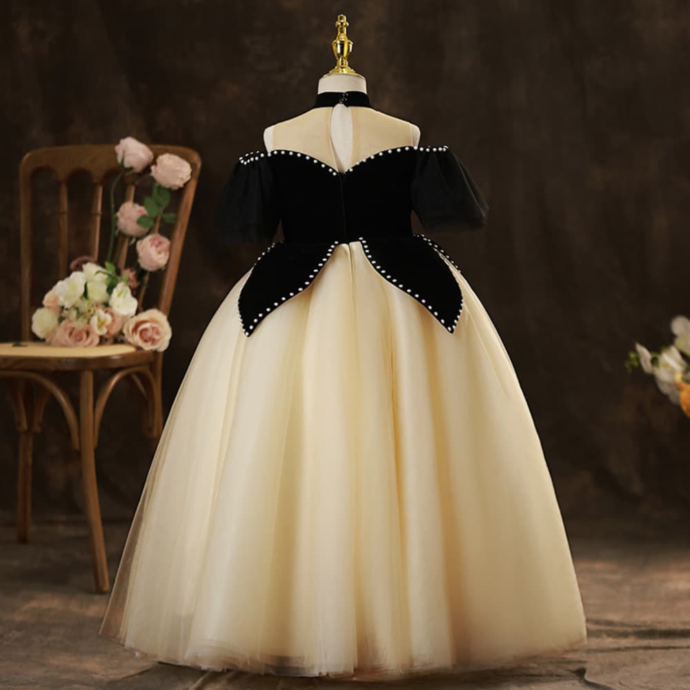 ピアノ発表会 結婚式用 子どもドレス ベルベットパールトップスドレス