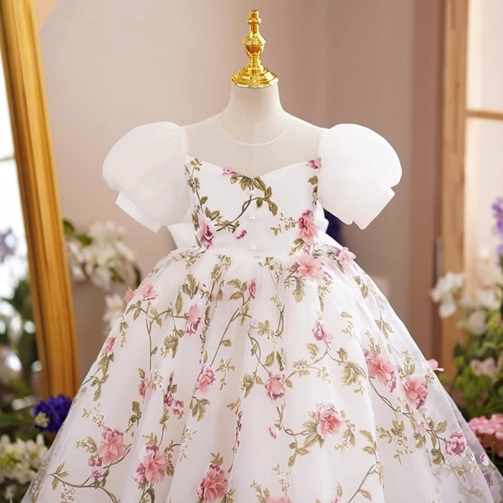 ピアノ発表会 結婚式用 子どもドレス ピンクの小花柄お姫様ドレス