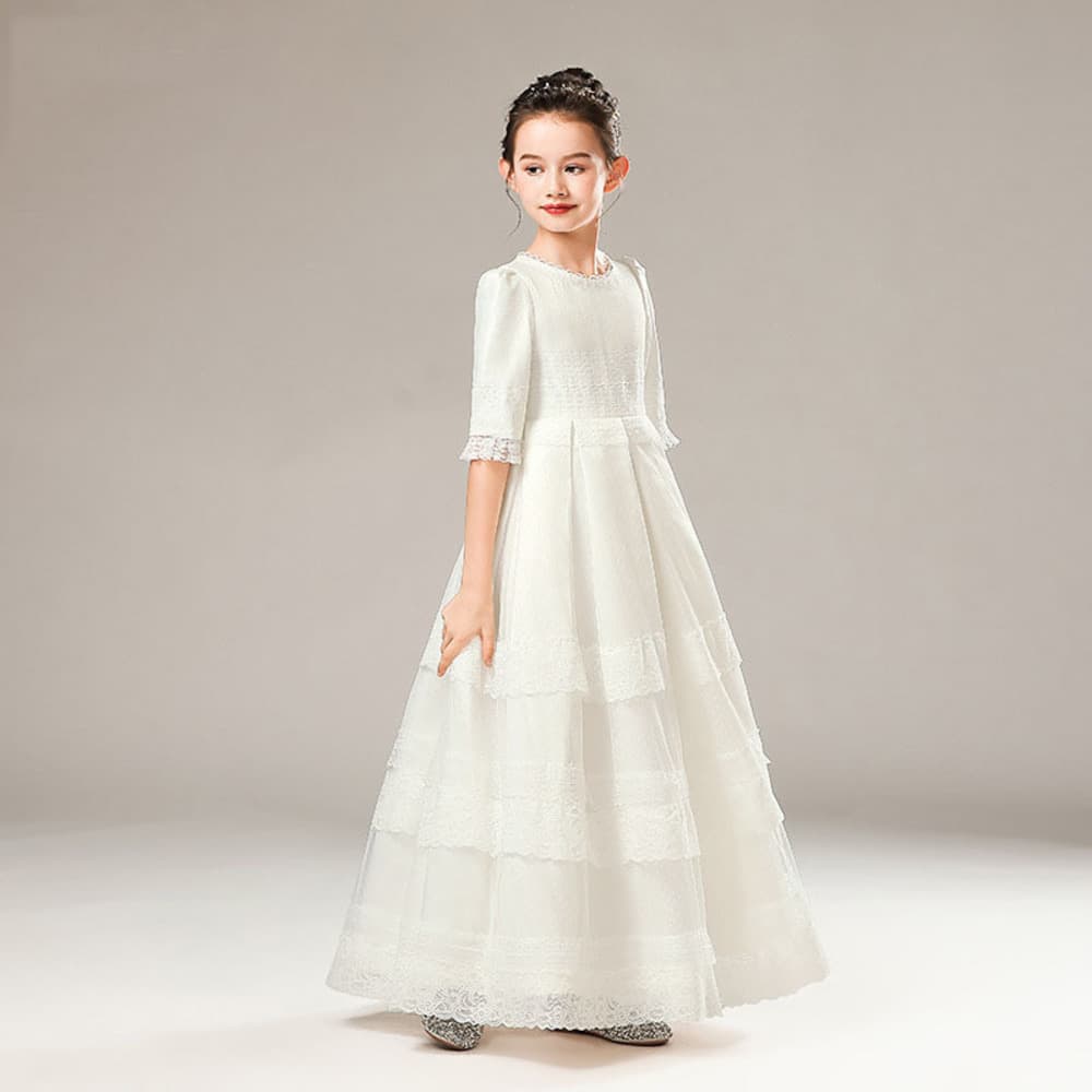 ピアノ発表会 結婚式用 子どもドレス ホワイトシンプルレースドレス