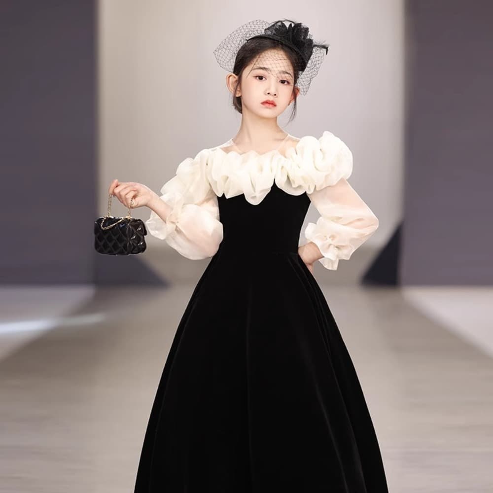 ピアノ発表会 結婚式用 子どもドレス チュールオフショルダー ブラックドレス