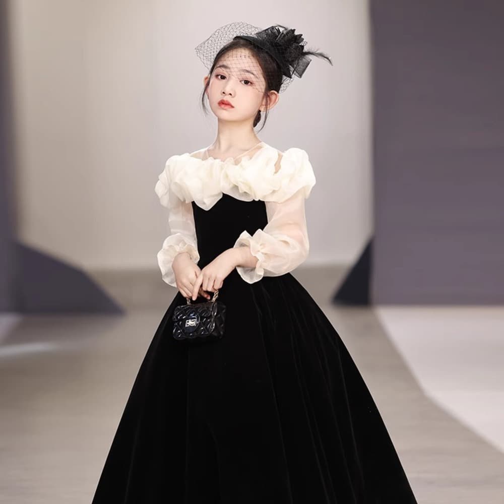 ピアノ発表会 結婚式用 子どもドレス チュールオフショルダー ブラックドレス