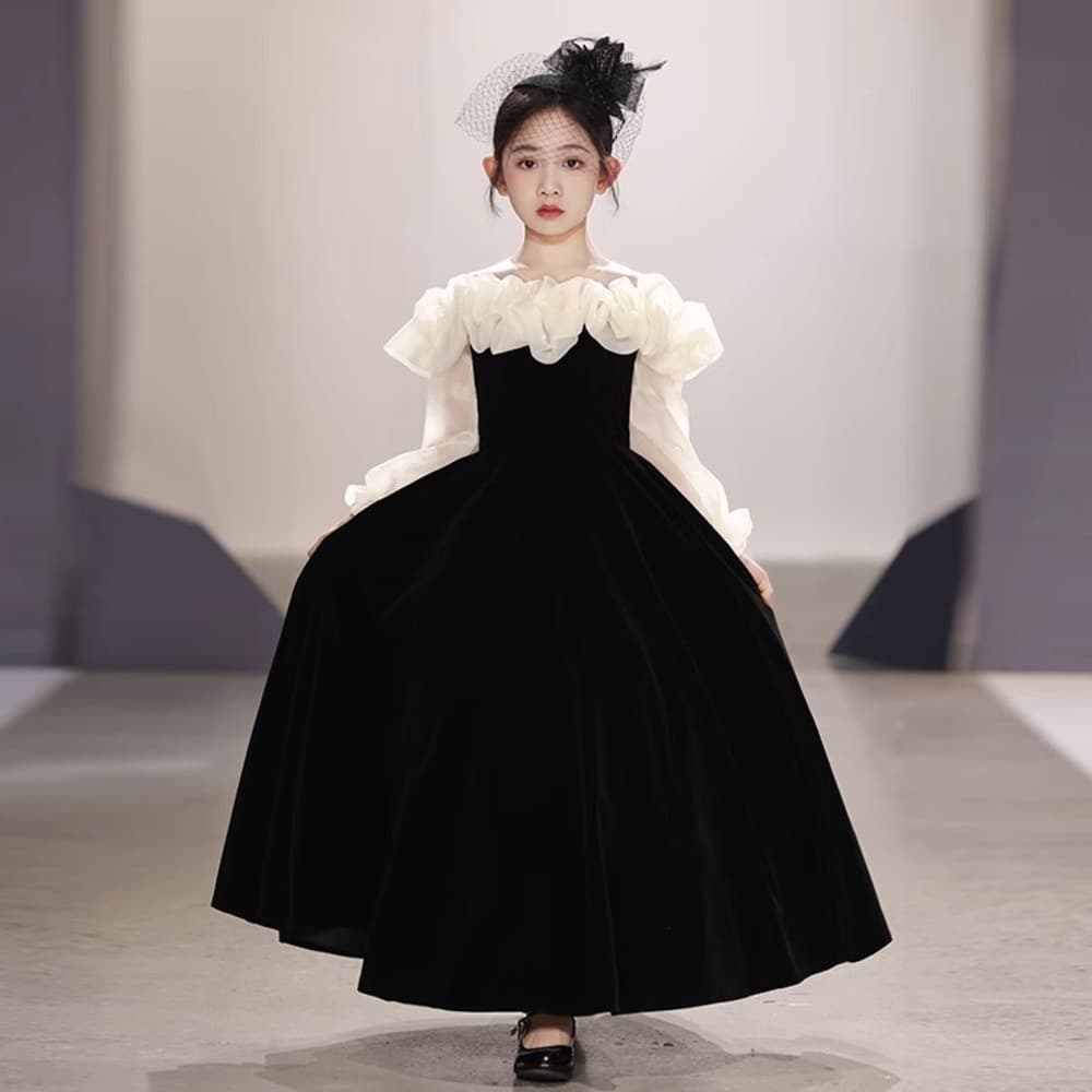 ピアノ発表会 結婚式用 子どもドレス チュールオフショルダー ブラックドレス