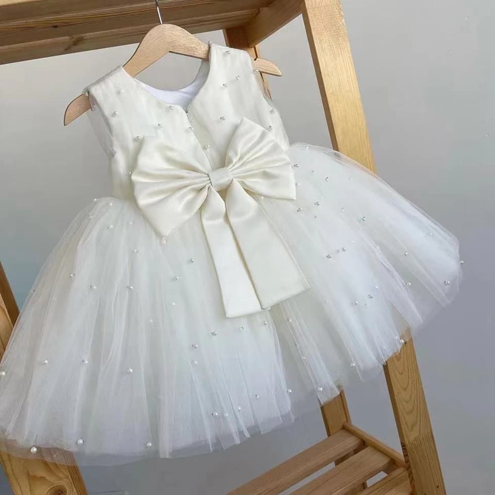 ピアノ発表会 結婚式用 子どもドレス ホワイトパール装飾ドレス