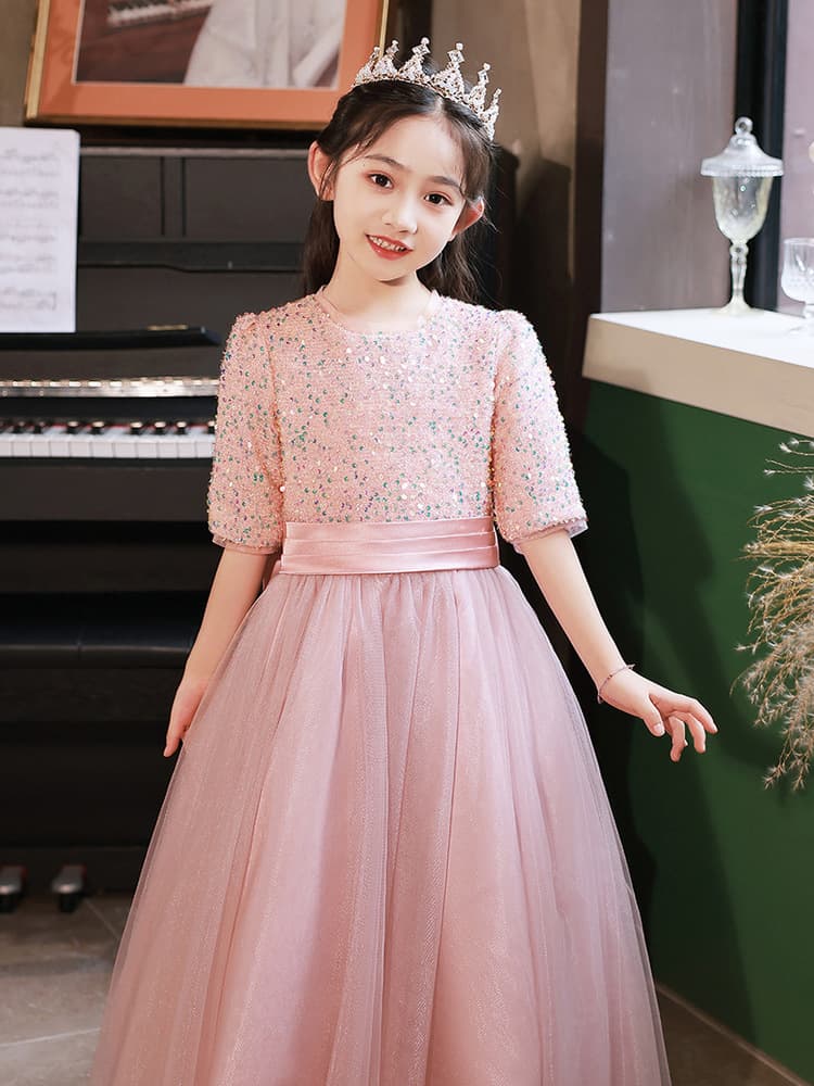 ピアノ発表会 結婚式用 子どもドレス シルバーキラキラトップスとチュールふんわりドレス