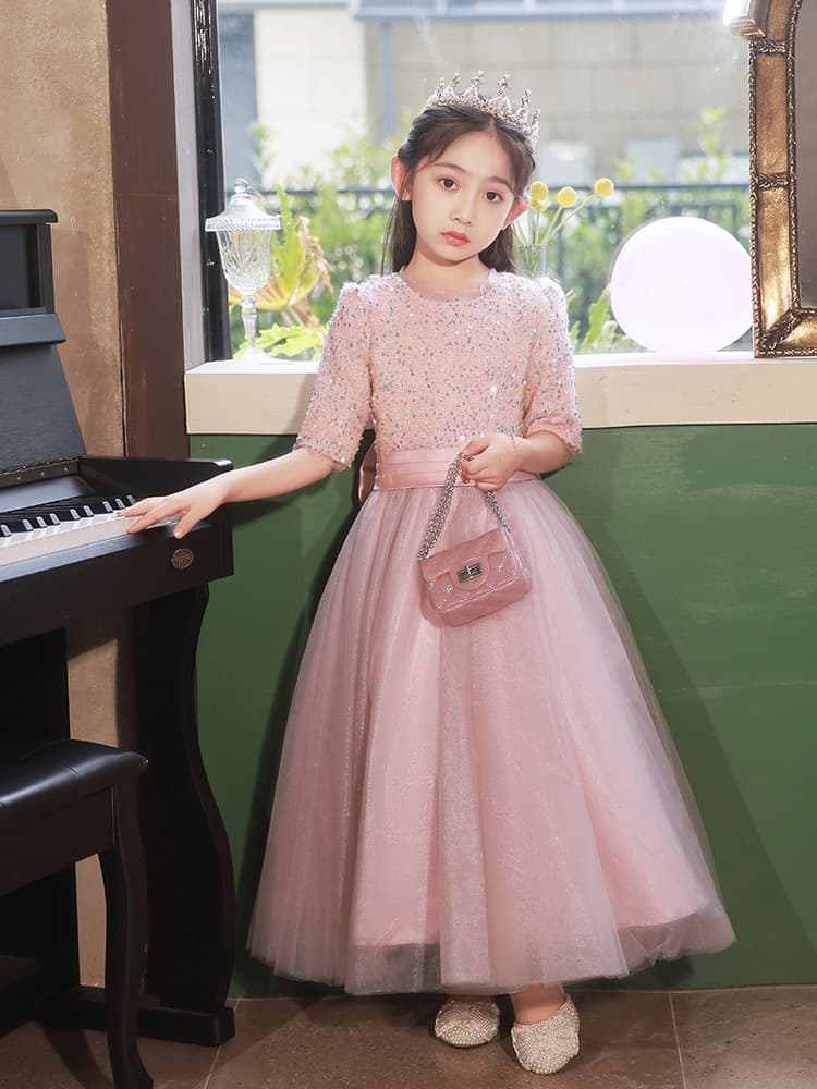 ピアノ発表会 結婚式用 子どもドレス シルバーキラキラトップスとチュールふんわりドレス