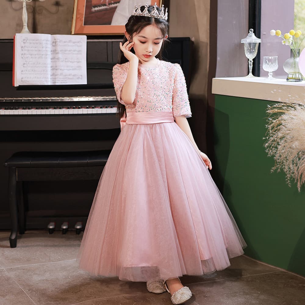 ピアノ発表会 結婚式用 子どもドレス シルバーキラキラトップスとチュールふんわりドレス