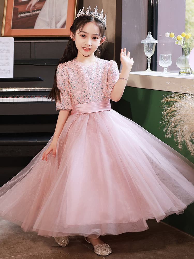 ピアノ発表会 結婚式用 子どもドレス シルバーキラキラトップスとチュールふんわりドレス