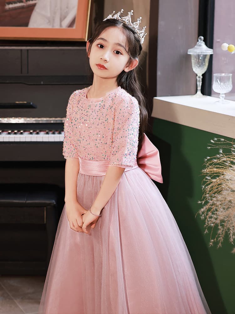 ピアノ発表会 結婚式用 子どもドレス シルバーキラキラトップスとチュールふんわりドレス