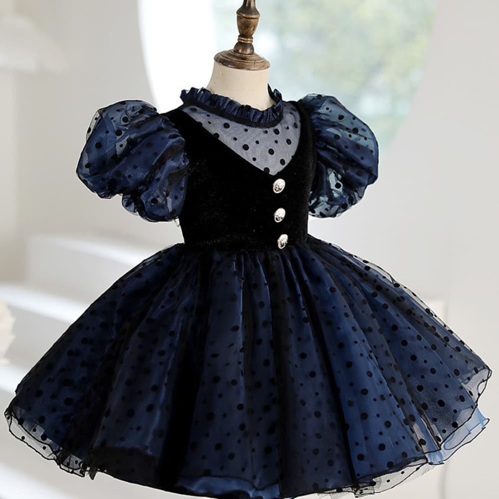 ピアノ発表会 結婚式用 子どもドレス まるボタンドットチュールショートドレス