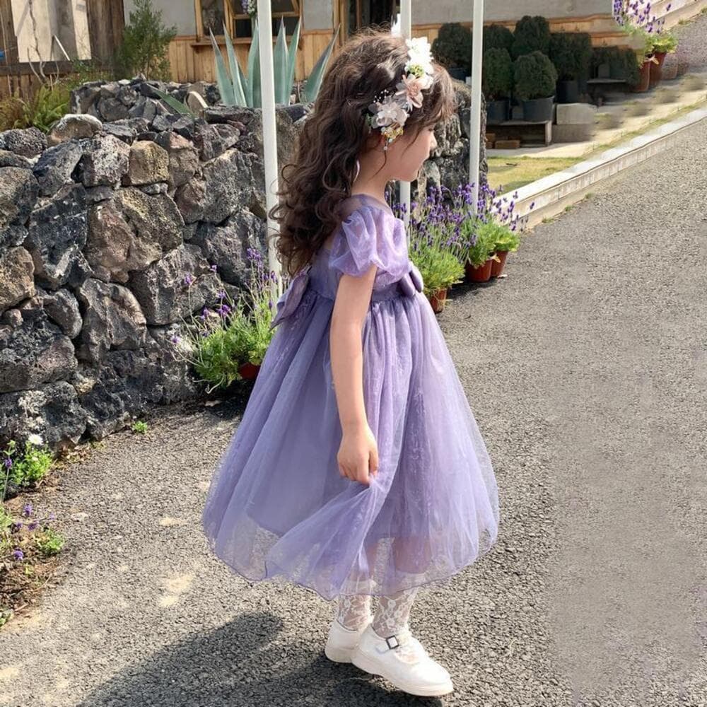 ピアノ発表会 結婚式用 子どもドレス パープルパフスリーブワンピース