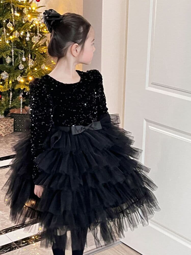ピアノ発表会 結婚式用 子どもドレス スパンコールトップスと重なるチュールスカートドレス