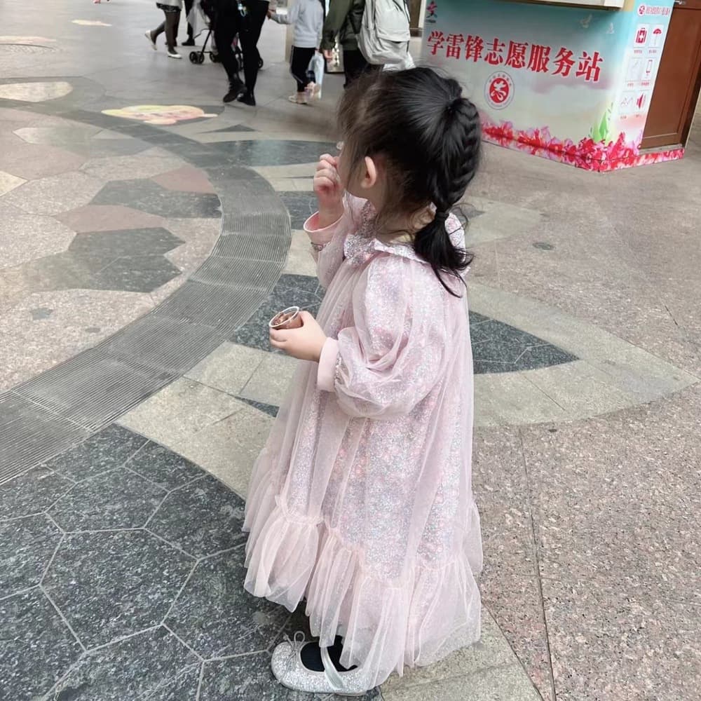 ピアノ発表会 結婚式用 子どもドレス 花柄チュール丸襟ワンピース