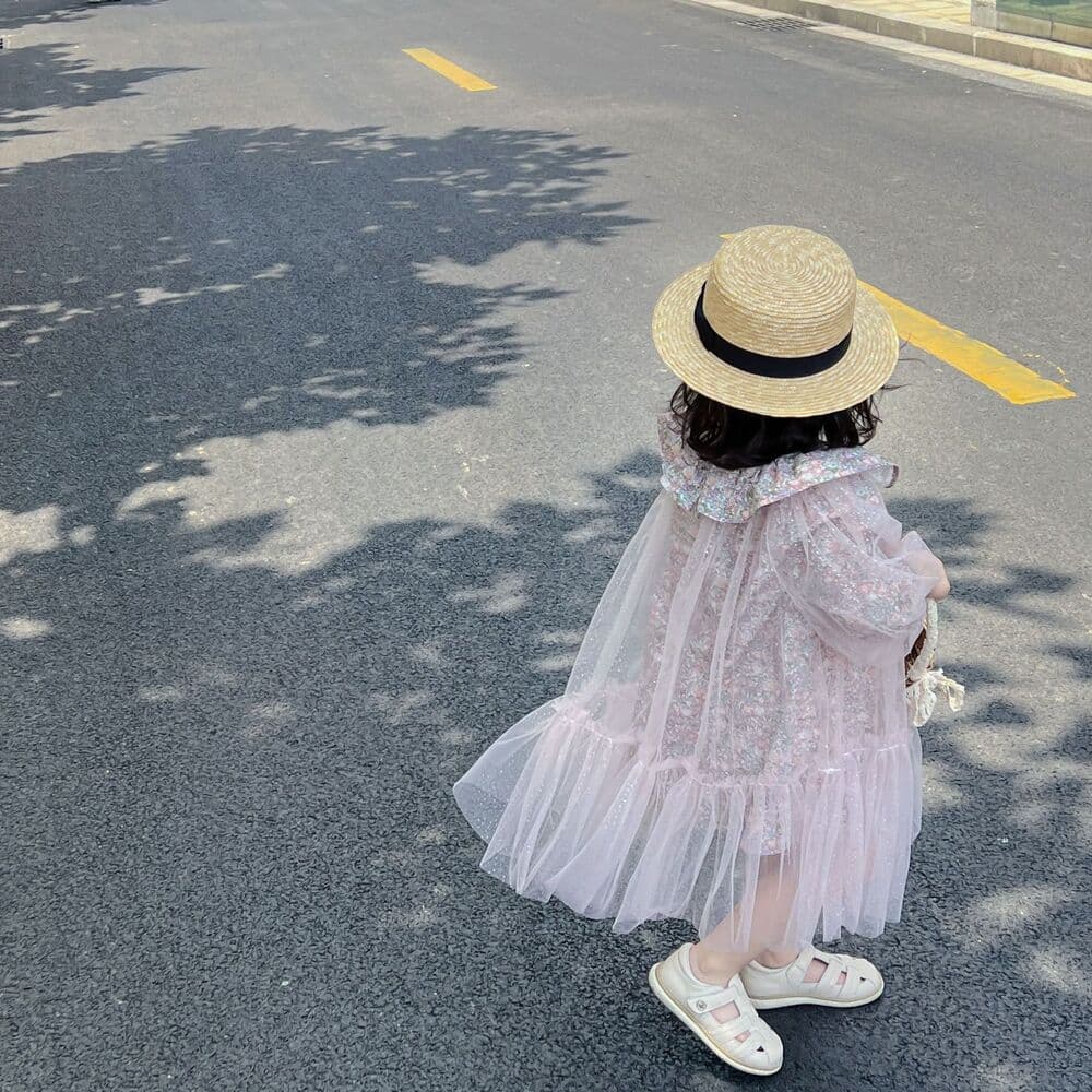ピアノ発表会 結婚式用 子どもドレス 花柄チュール丸襟ワンピース