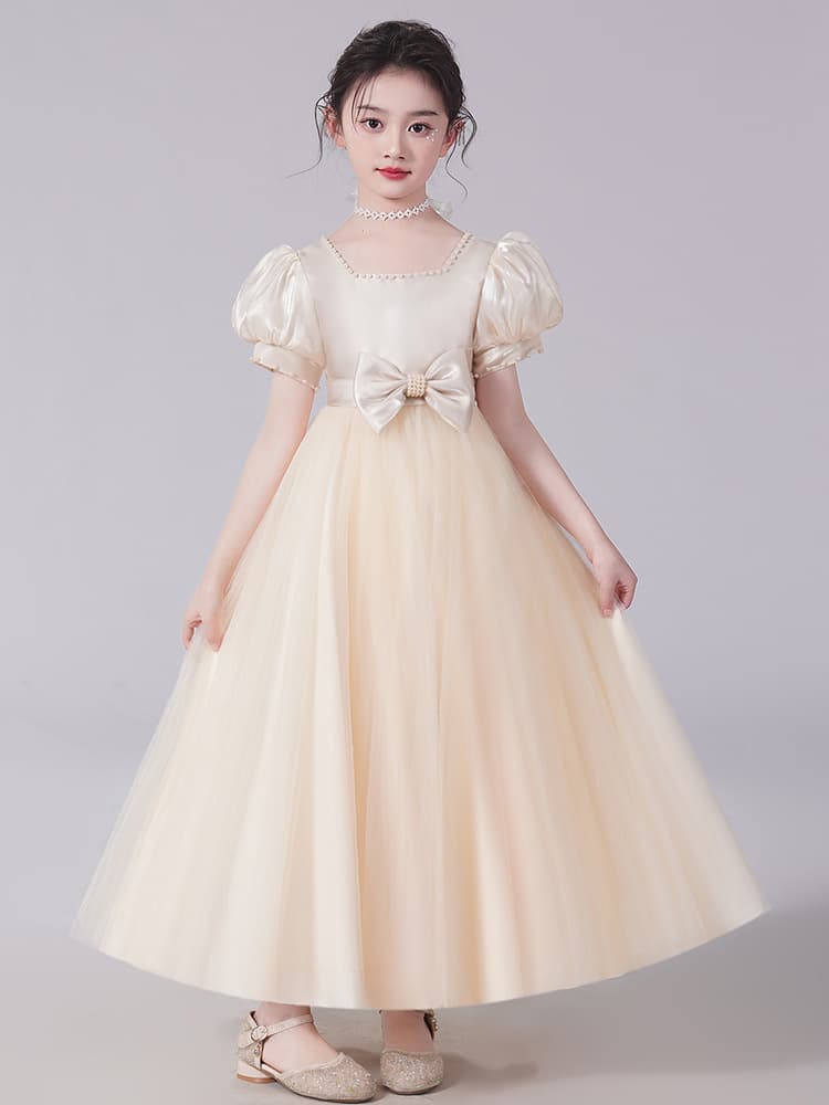 ピアノ発表会 結婚式用 子どもドレス パールリボン付きフォーマル子どもドレス