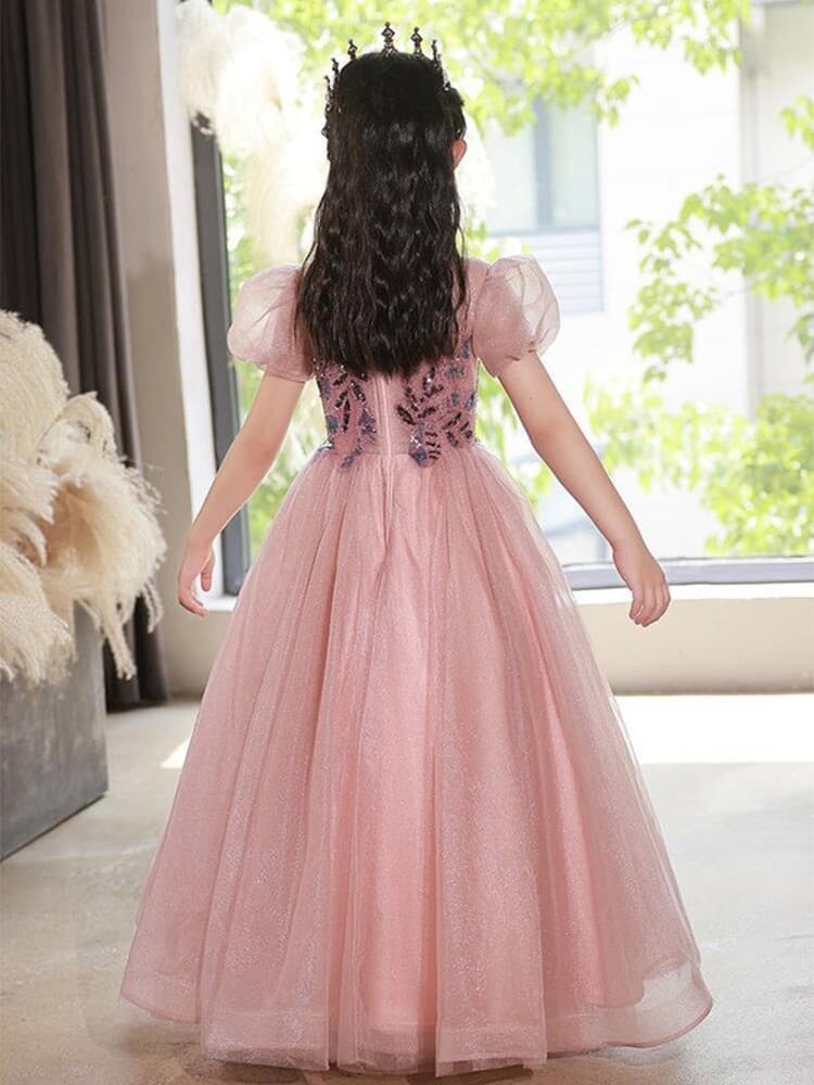 ピアノ発表会 結婚式用 子どもドレス キラキラチュール パフスリーブ 子どもドレス