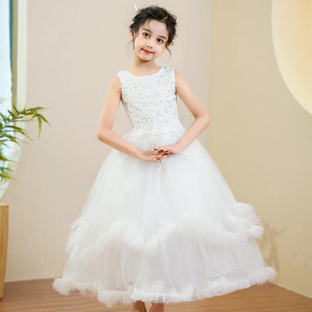 ピアノ発表会 結婚式用 子どもドレス ホワイトカラー ゴージャス ドレス