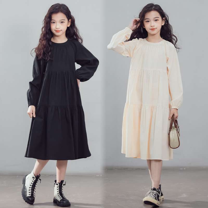 キッズドレス ゆったりティアードワンピース 子供用長袖ドレス
