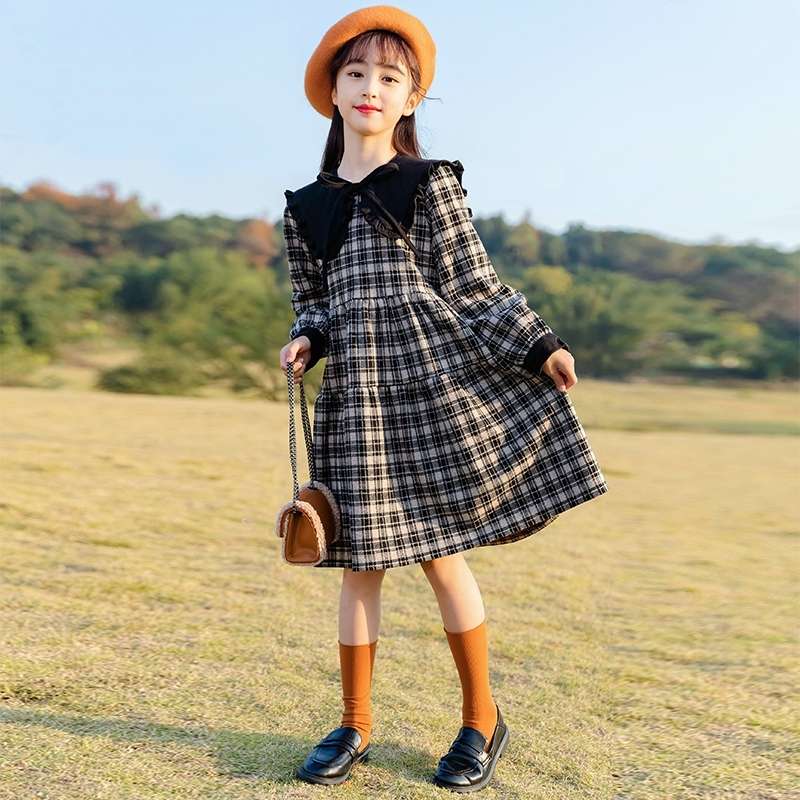 キッズドレス チェック柄フリルカラーワンピース