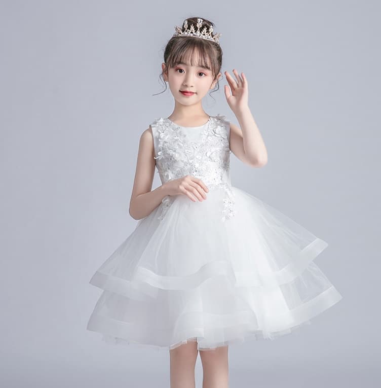 ピアノ発表会ドレス 結婚式用 キッズドレス 女の子 誕生日 お姫様花柄刺繍ワンピース
