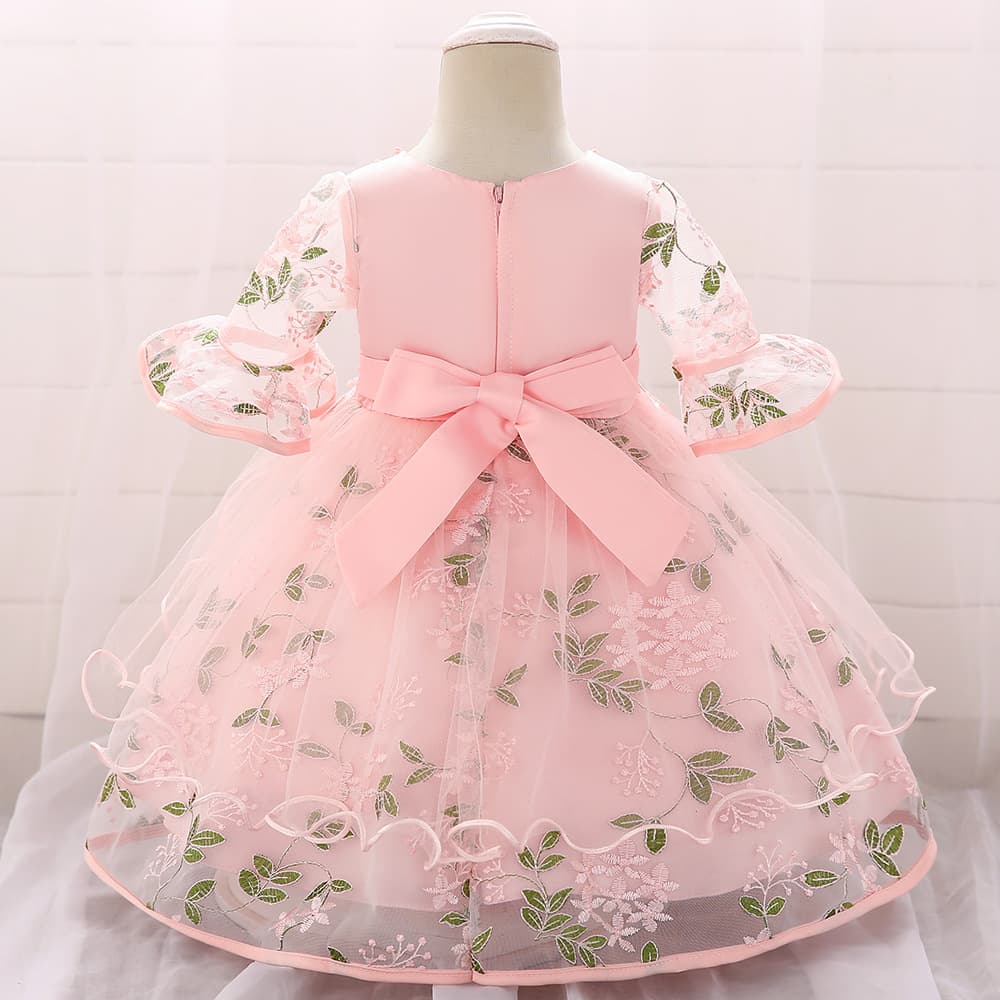 ピアノ発表会ドレス 結婚式用 キッズドレス リングガール 花刺繍フリル 結婚式 誕生日 フォーマル 2色