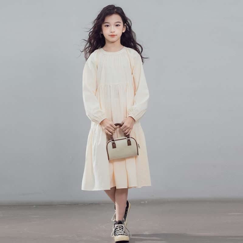 キッズドレス ゆったりティアードワンピース 子供用長袖ドレス