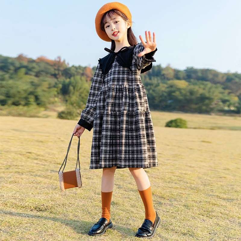 キッズドレス チェック柄フリルカラーワンピース