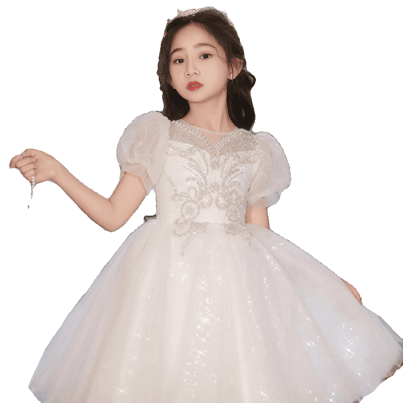 キッズドレス プリンセス風キラキラティアラ付きロングドレス