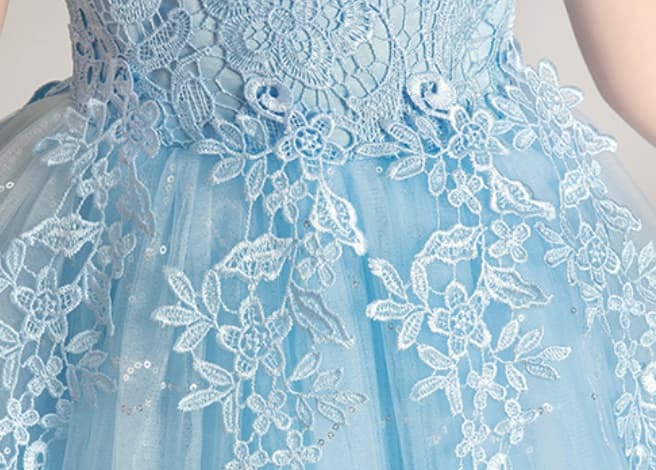 ピアノ発表会ドレス 結婚式 キッズドレス 女の子用 水色お姫様キッズドレス