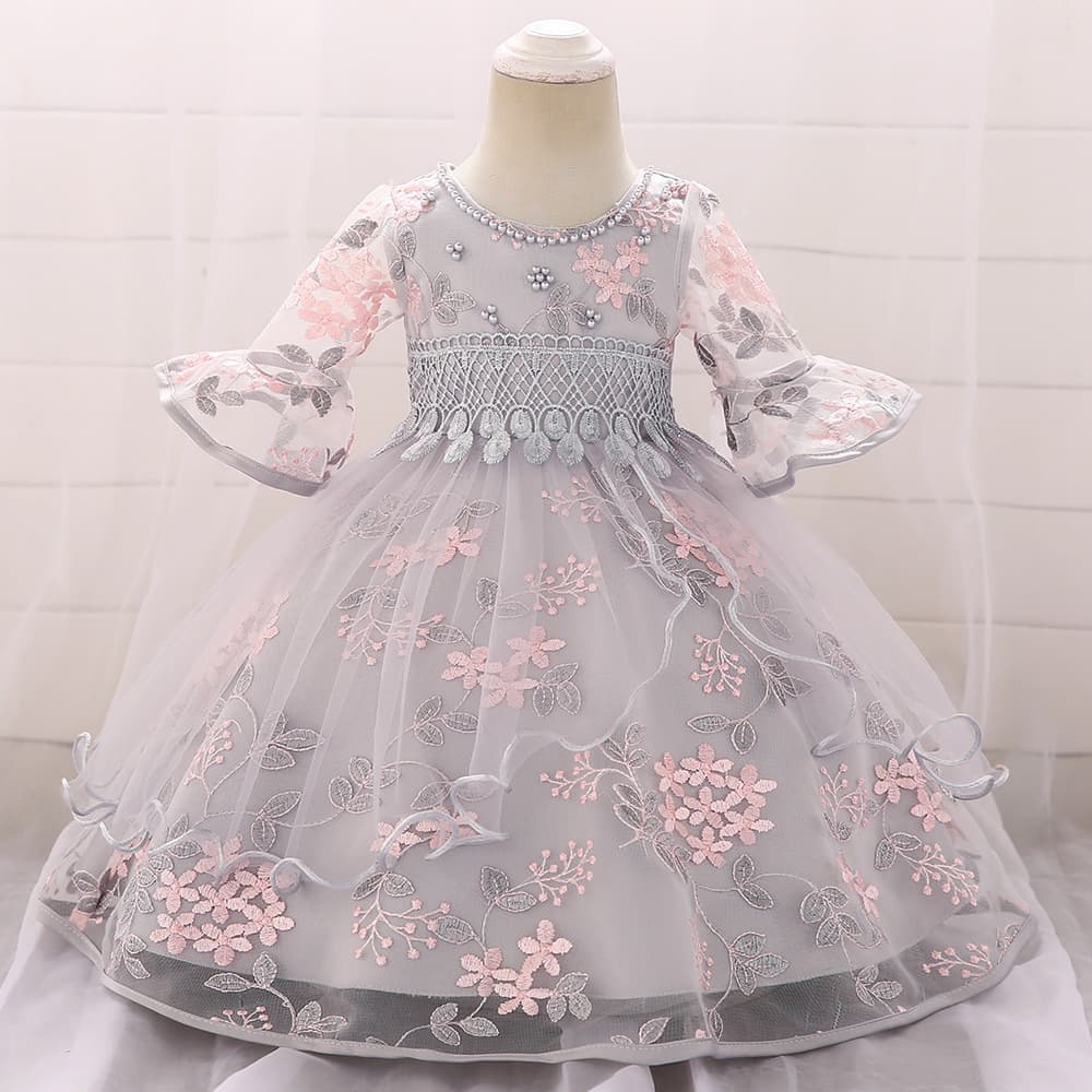ピアノ発表会ドレス 結婚式用 キッズドレス リングガール 花刺繍フリル 結婚式 誕生日 フォーマル 2色