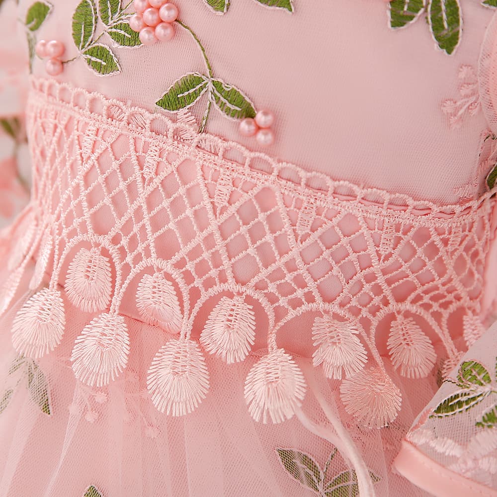 ピアノ発表会ドレス 結婚式用 キッズドレス リングガール 花刺繍フリル 結婚式 誕生日 フォーマル 2色