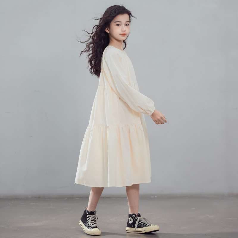 キッズドレス ゆったりティアードワンピース 子供用長袖ドレス