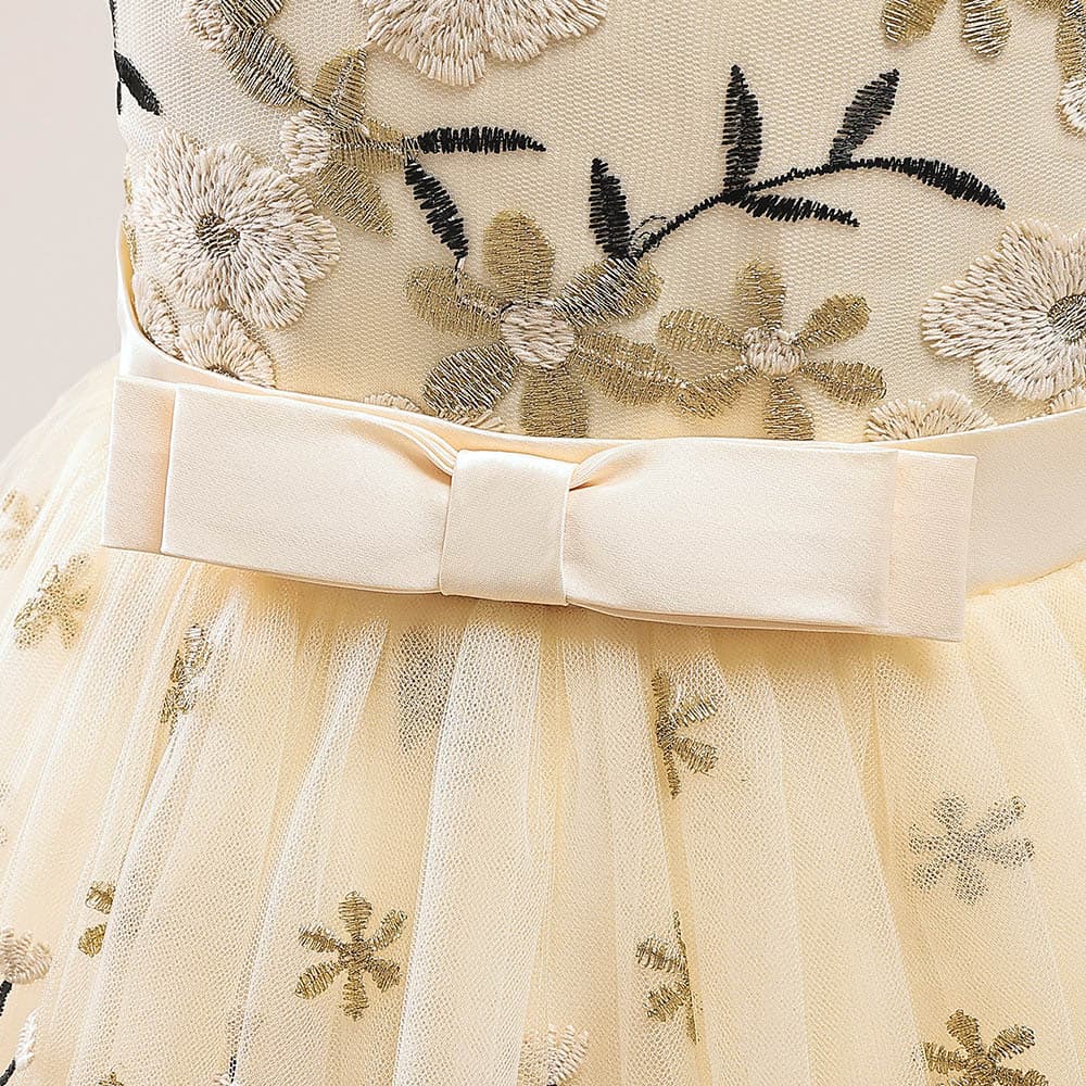 ピアノ発表会ドレス 結婚式用 キッズドレス ピアノ発表会用ドレス 花刺繍 ロング丈 子供 結婚式 誕生日 発表会 3色 子供ドレス