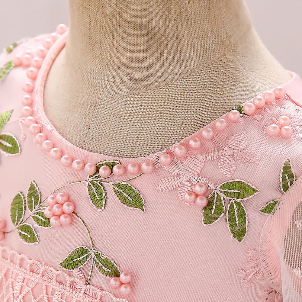 ピアノ発表会ドレス 結婚式用 キッズドレス リングガール 花刺繍フリル 結婚式 誕生日 フォーマル 2色