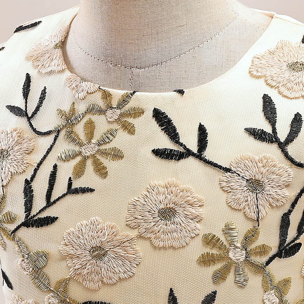 ピアノ発表会ドレス 結婚式用 キッズドレス ピアノ発表会用ドレス 花刺繍 ロング丈 子供 結婚式 誕生日 発表会 3色 子供ドレス