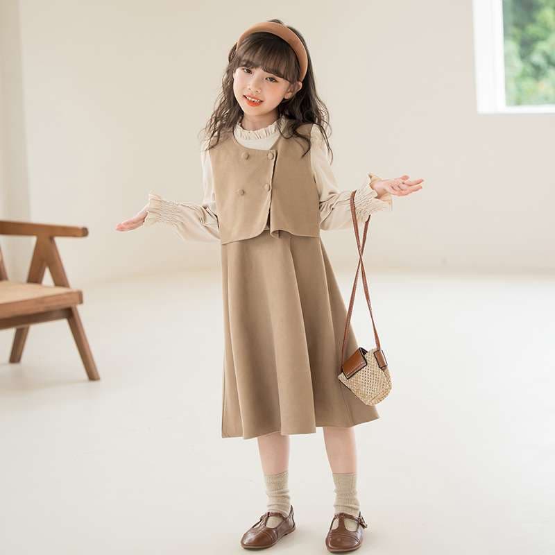 キッズドレス ベストレイヤード風フリルカラーワンピース